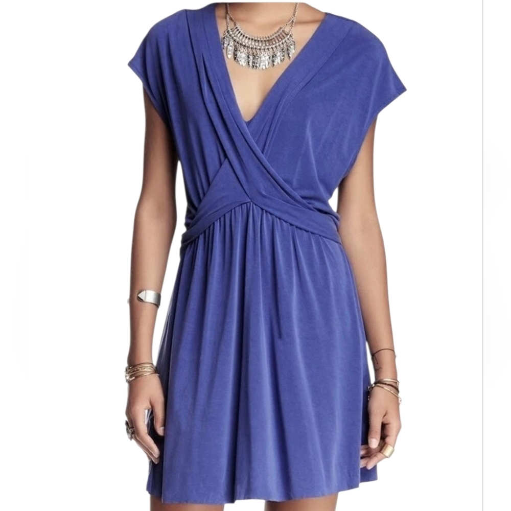 Free People Cupro Crisscross Front Mini Dress Cobalt Blue